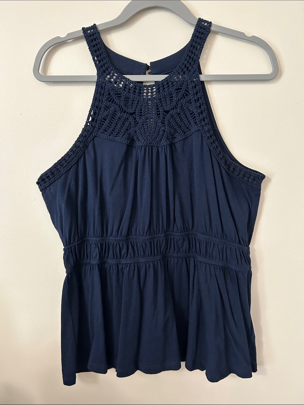 Maurices Navy Crochet Halter Tank Top